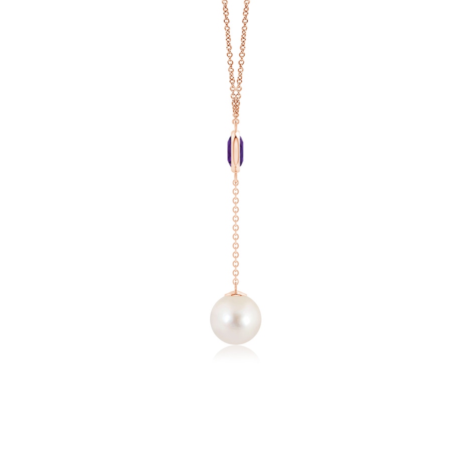 8mm AAAA Freshwater Pearl & Amethyst Lariat Necklace in Rose Gold side 1