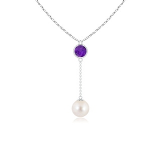 8mm AAAA Freshwater Pearl & Amethyst Lariat Necklace in White Gold