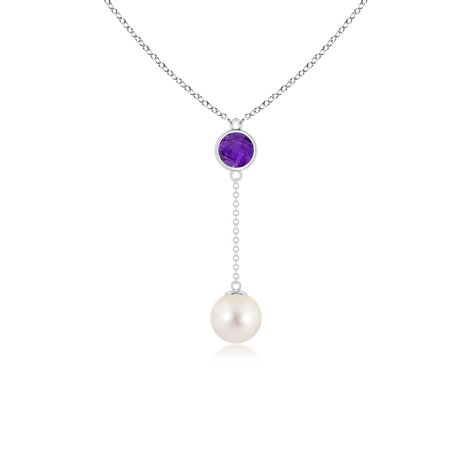 8mm AAAA Freshwater Pearl & Amethyst Lariat Necklace in White Gold 