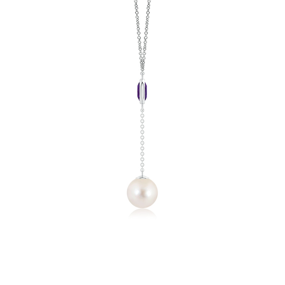 8mm AAAA Freshwater Pearl & Amethyst Lariat Necklace in White Gold side 1