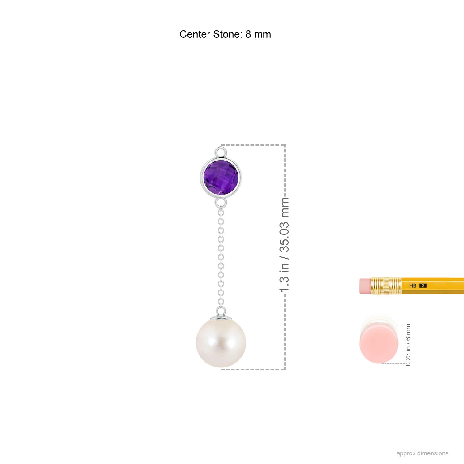 8mm AAAA Freshwater Pearl & Amethyst Lariat Necklace in White Gold - ruler