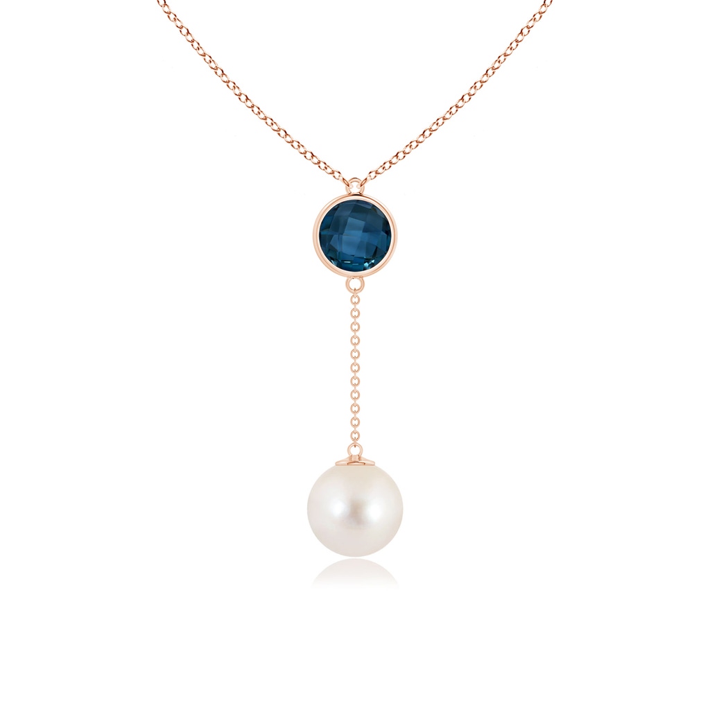 10mm AAAA Freshwater Pearl & London Blue Topaz Lariat Necklace in Rose Gold