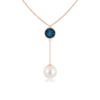 10mm AAAA Freshwater Pearl & London Blue Topaz Lariat Necklace in Rose Gold