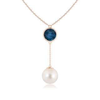 12mm AAAA Freshwater Pearl & London Blue Topaz Lariat Necklace in Rose Gold