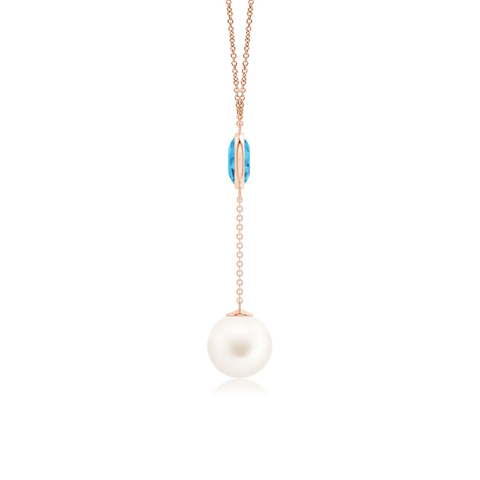 10mm AA Freshwater Pearl & Swiss Blue Topaz Lariat Necklace in Rose Gold side 1
