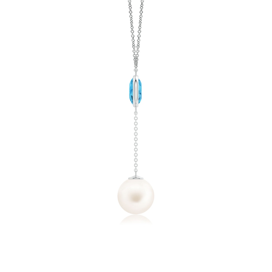 10mm AA Freshwater Pearl & Swiss Blue Topaz Lariat Necklace in White Gold side 1
