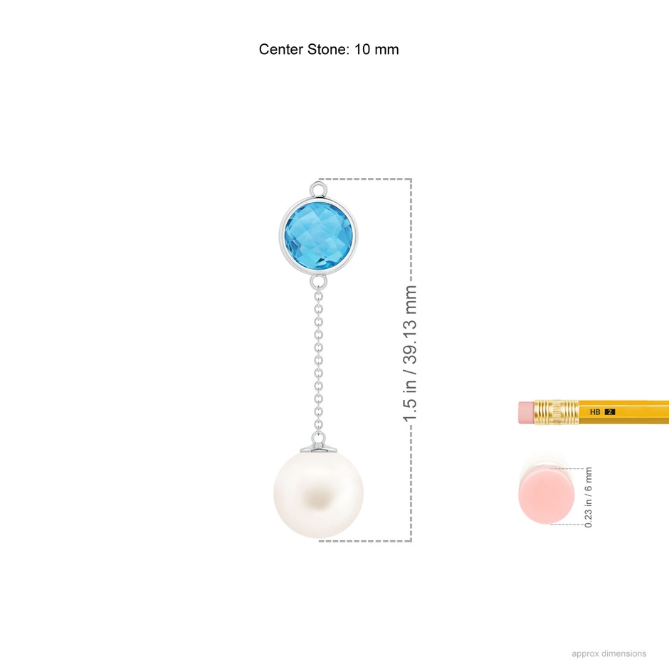 10mm AA Freshwater Pearl & Swiss Blue Topaz Lariat Necklace in White Gold ruler
