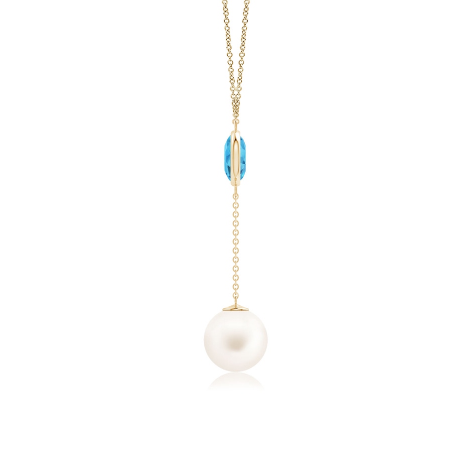 10mm AA Freshwater Pearl & Swiss Blue Topaz Lariat Necklace in Yellow Gold side 1