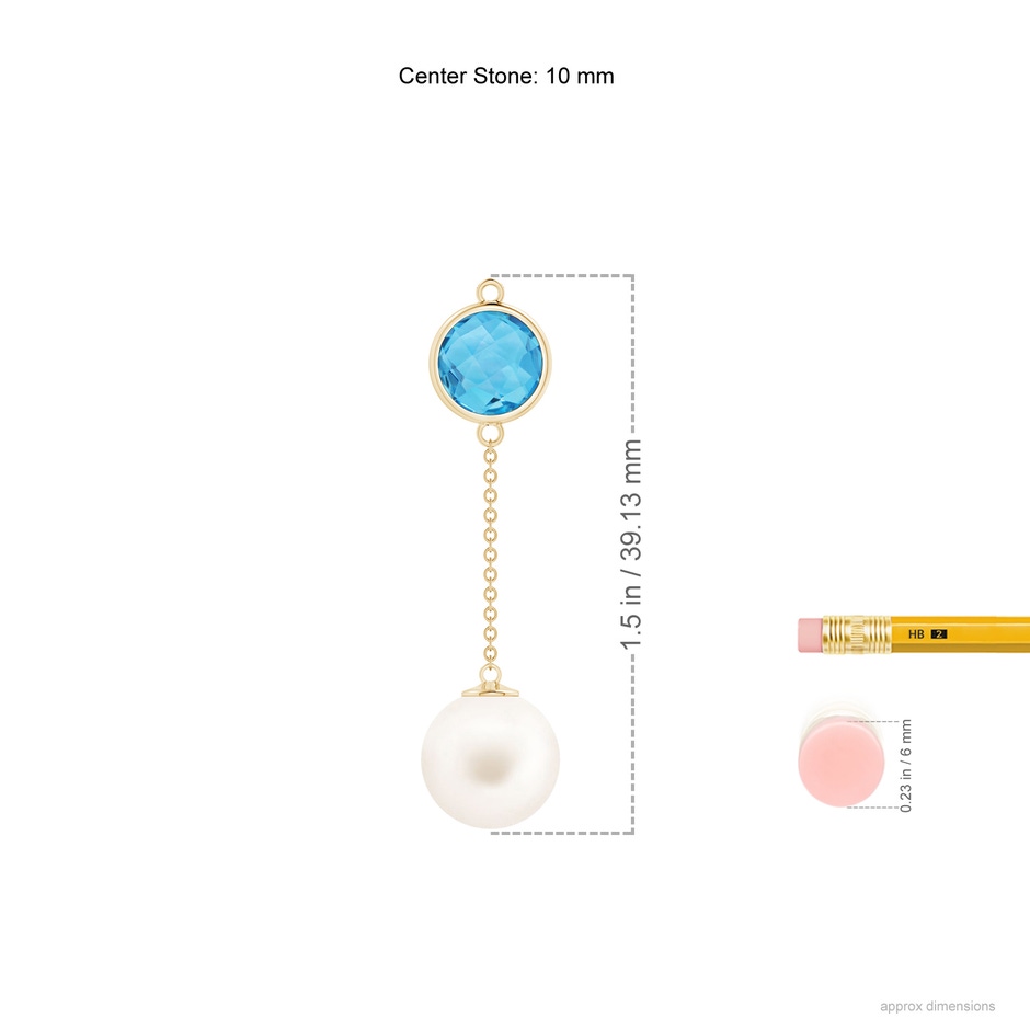 10mm AA Freshwater Pearl & Swiss Blue Topaz Lariat Necklace in Yellow Gold ruler