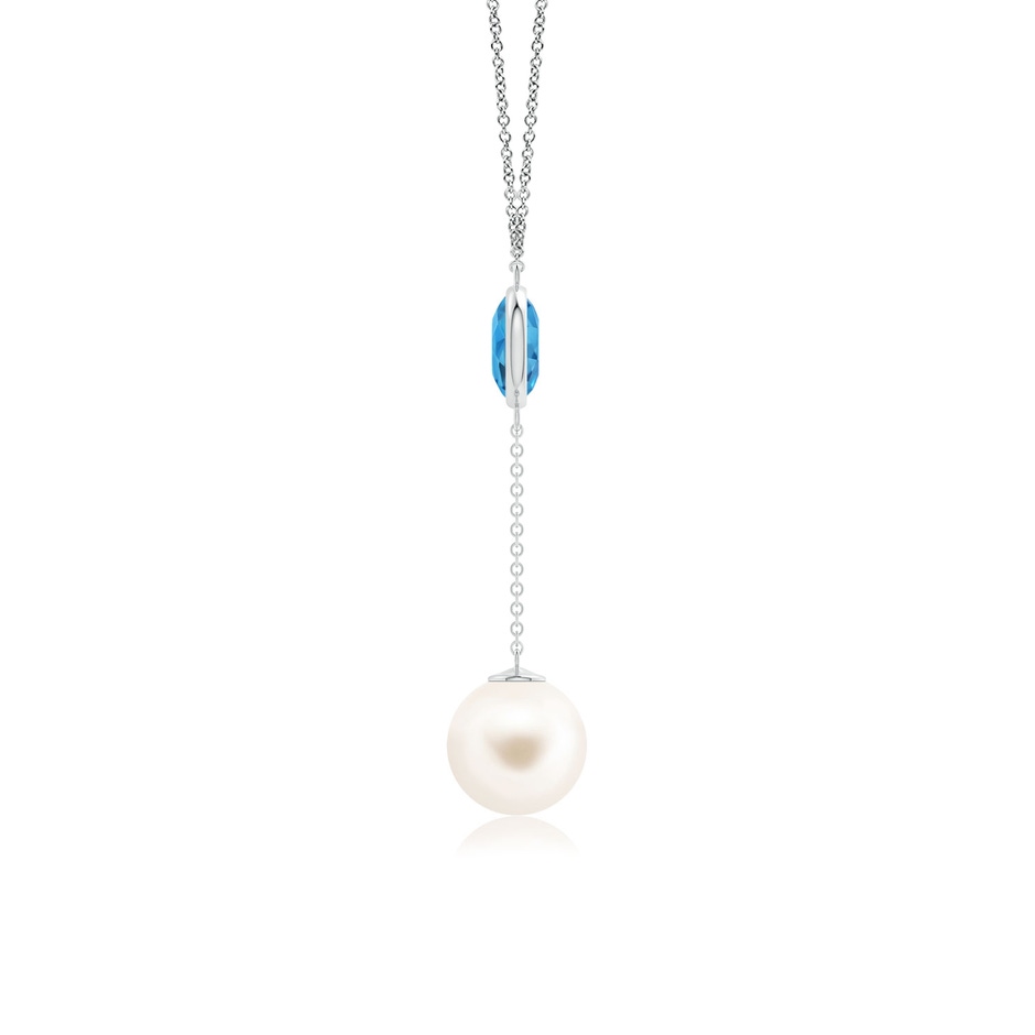 10mm AAA Freshwater Pearl & Swiss Blue Topaz Lariat Necklace in White Gold side 1