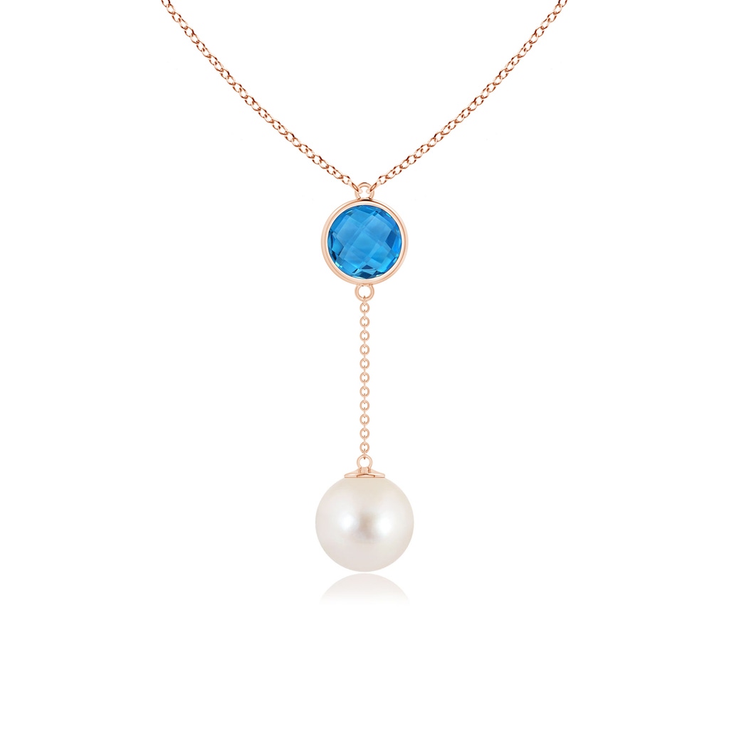 10mm AAAA Freshwater Pearl & Swiss Blue Topaz Lariat Necklace in Rose Gold