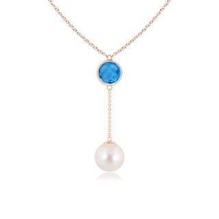 10mm AAAA Freshwater Pearl & Swiss Blue Topaz Lariat Necklace in Rose Gold