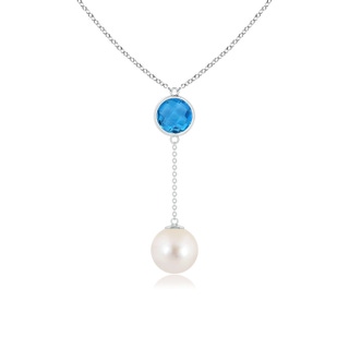 10mm AAAA Freshwater Pearl & Swiss Blue Topaz Lariat Necklace in White Gold
