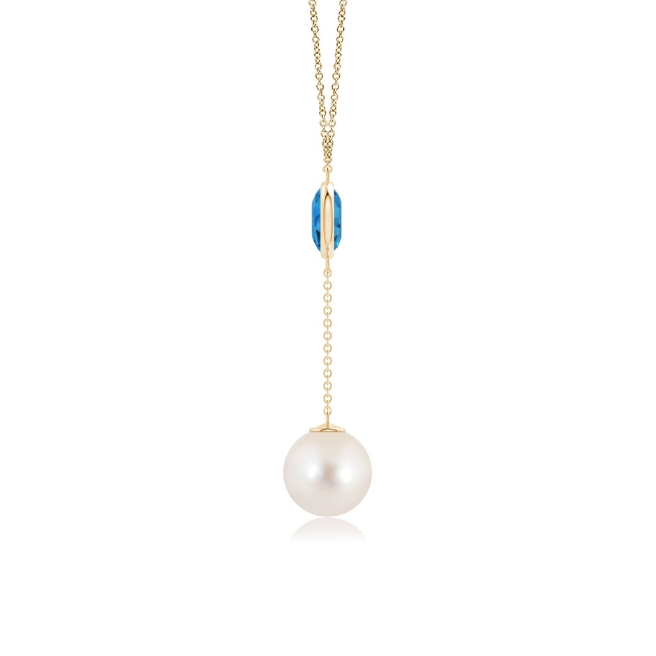 10mm AAAA Freshwater Pearl & Swiss Blue Topaz Lariat Necklace in Yellow Gold side 1