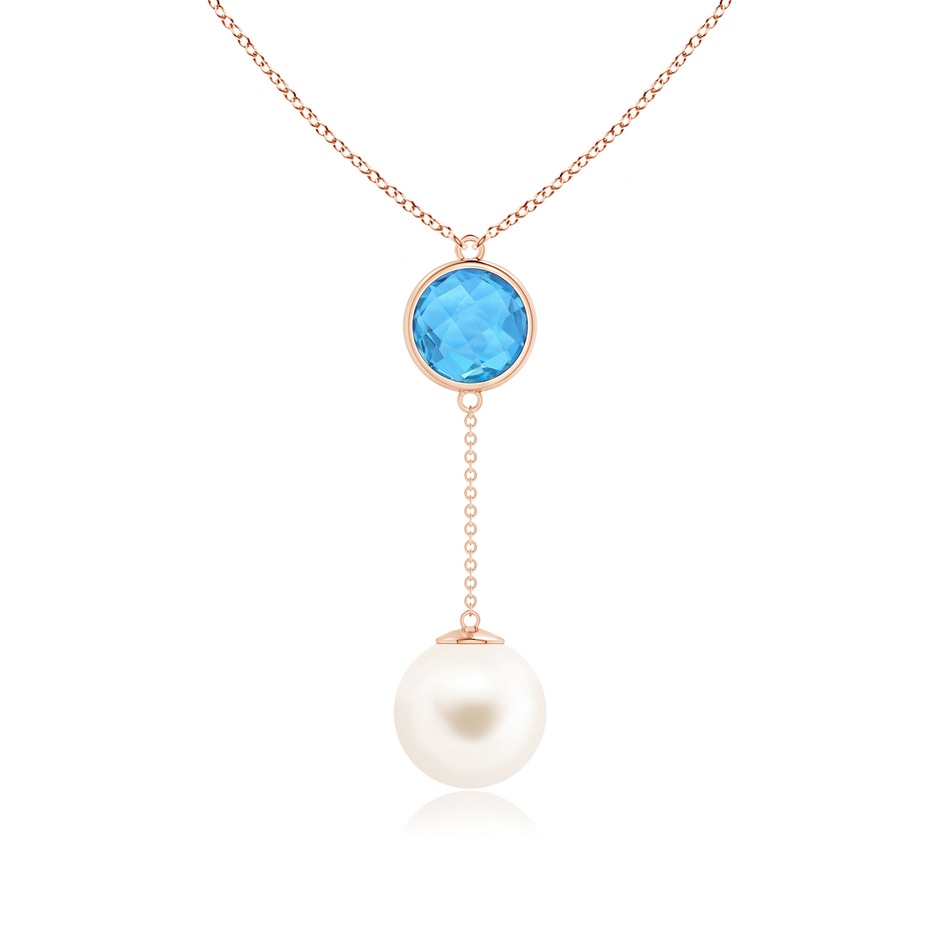 12mm AAA Freshwater Pearl & Swiss Blue Topaz Lariat Necklace in Rose Gold 