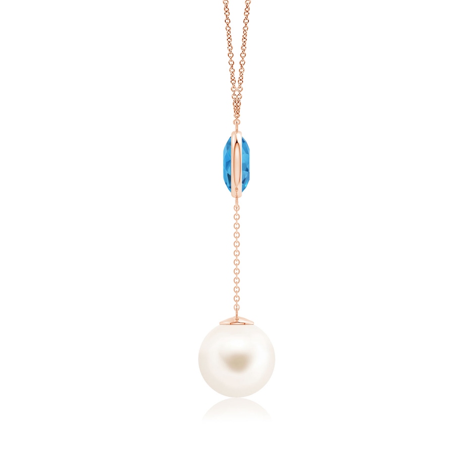 12mm AAA Freshwater Pearl & Swiss Blue Topaz Lariat Necklace in Rose Gold side 1