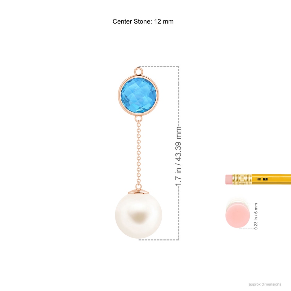 12mm AAA Freshwater Pearl & Swiss Blue Topaz Lariat Necklace in Rose Gold ruler