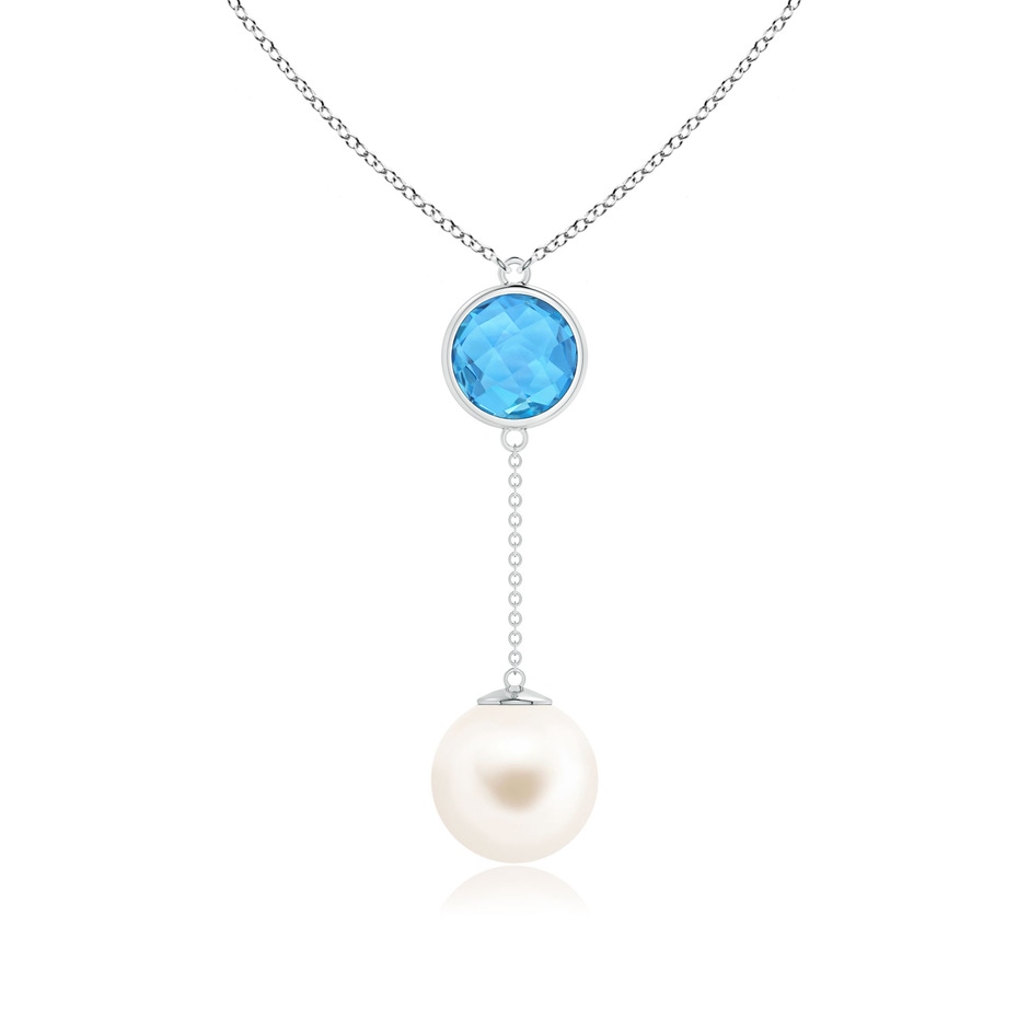 12mm AAA Freshwater Pearl & Swiss Blue Topaz Lariat Necklace in White Gold 