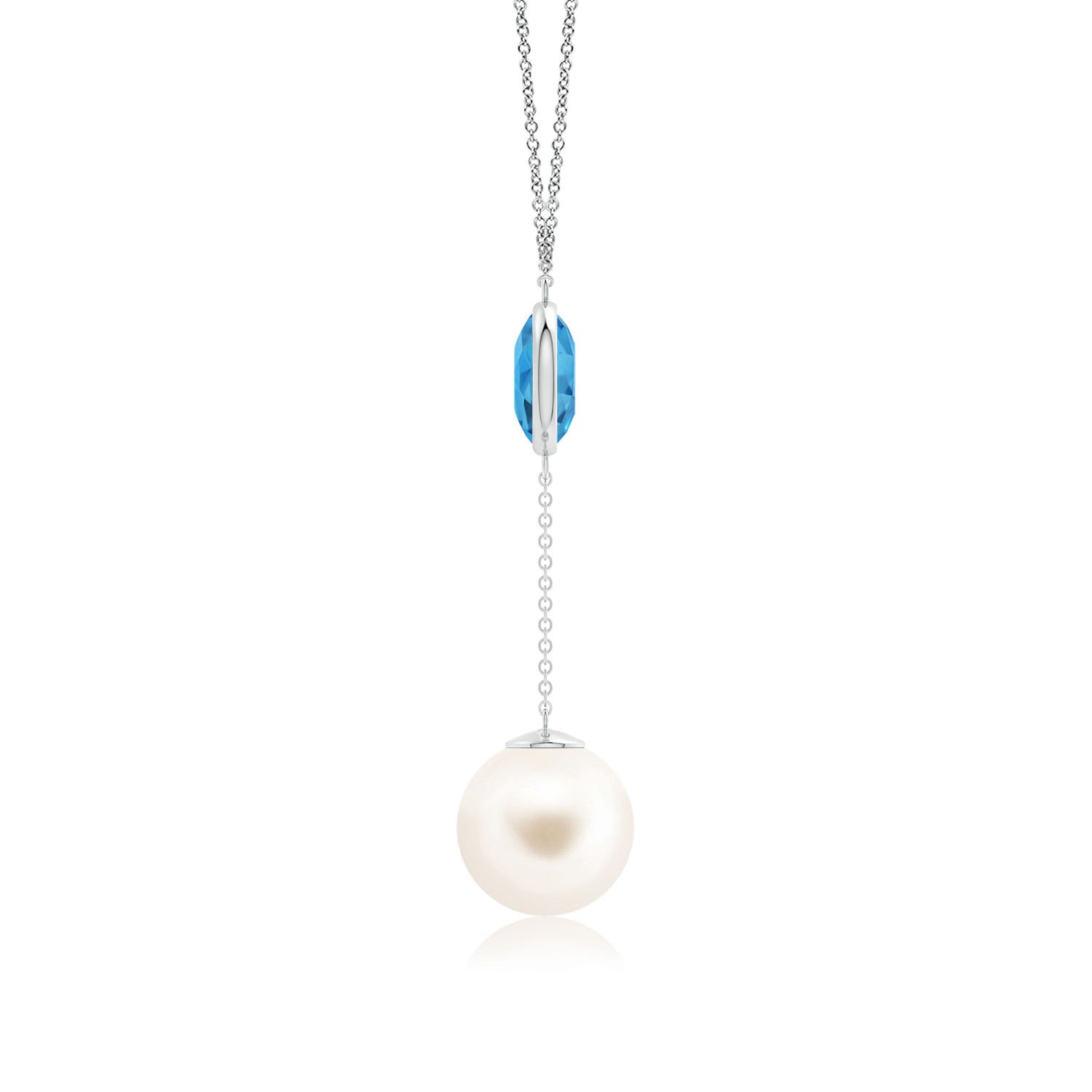 12mm AAA Freshwater Pearl & Swiss Blue Topaz Lariat Necklace in White Gold