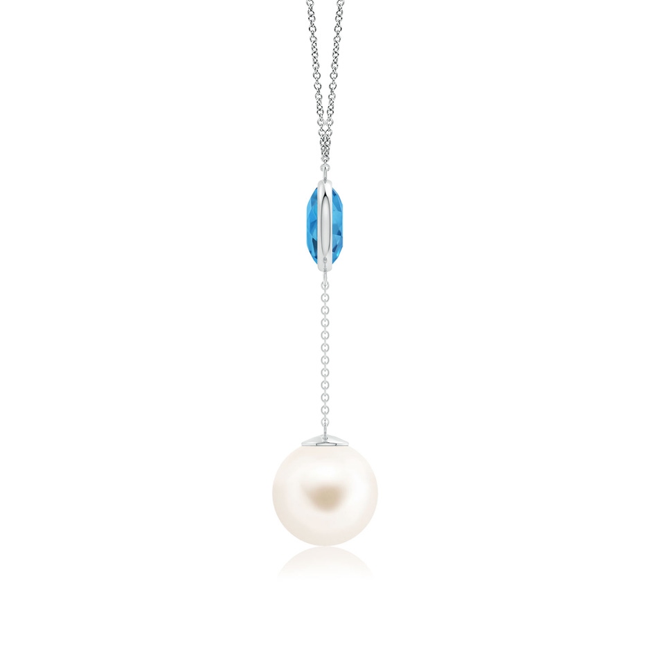 12mm AAA Freshwater Pearl & Swiss Blue Topaz Lariat Necklace in White Gold side 1