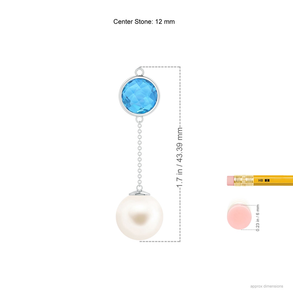 12mm AAA Freshwater Pearl & Swiss Blue Topaz Lariat Necklace in White Gold ruler