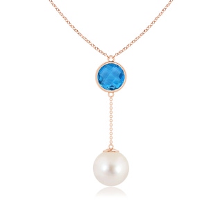 12mm AAAA Freshwater Pearl & Swiss Blue Topaz Lariat Necklace in Rose Gold