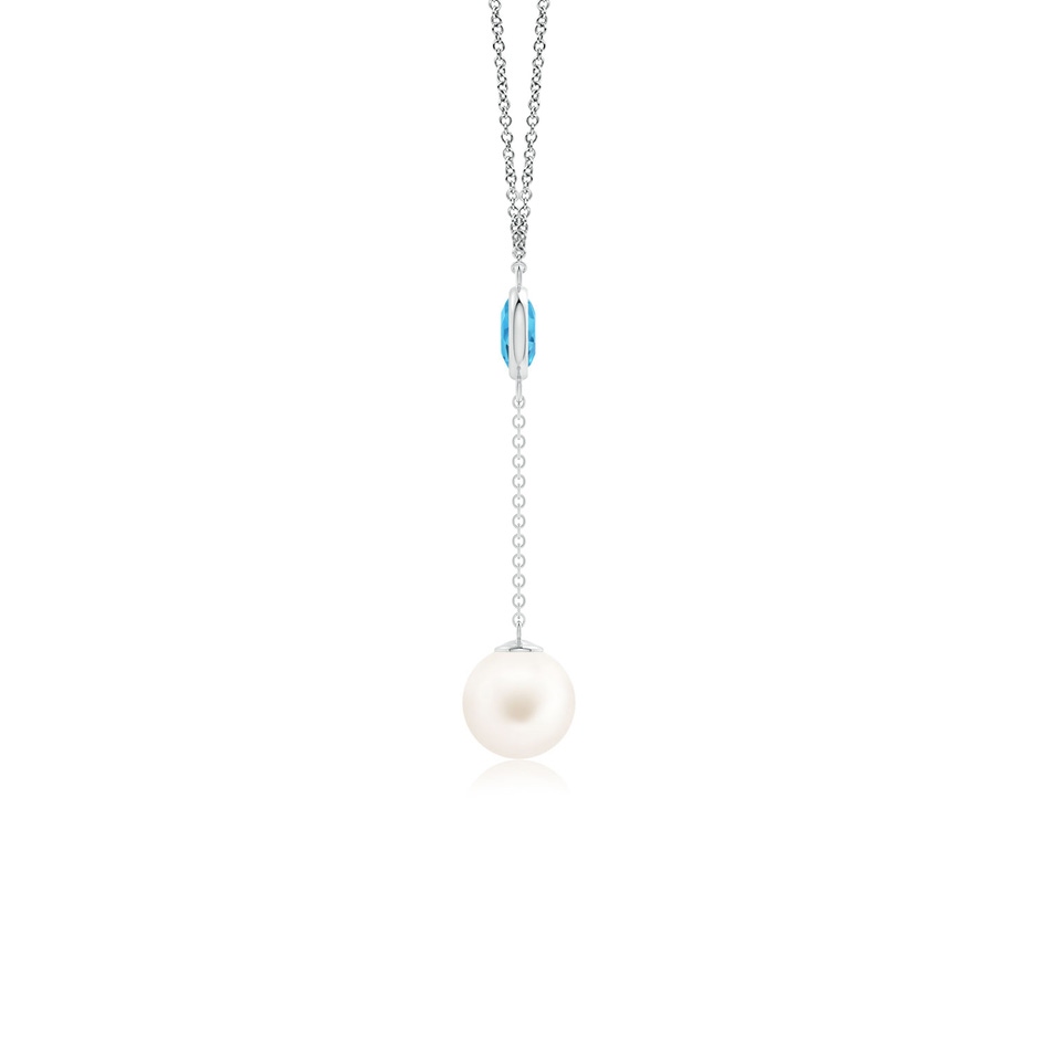 8mm AA Freshwater Pearl & Swiss Blue Topaz Lariat Necklace in White Gold side 1