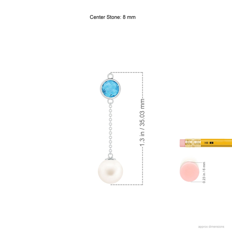 8mm AA Freshwater Pearl & Swiss Blue Topaz Lariat Necklace in White Gold ruler