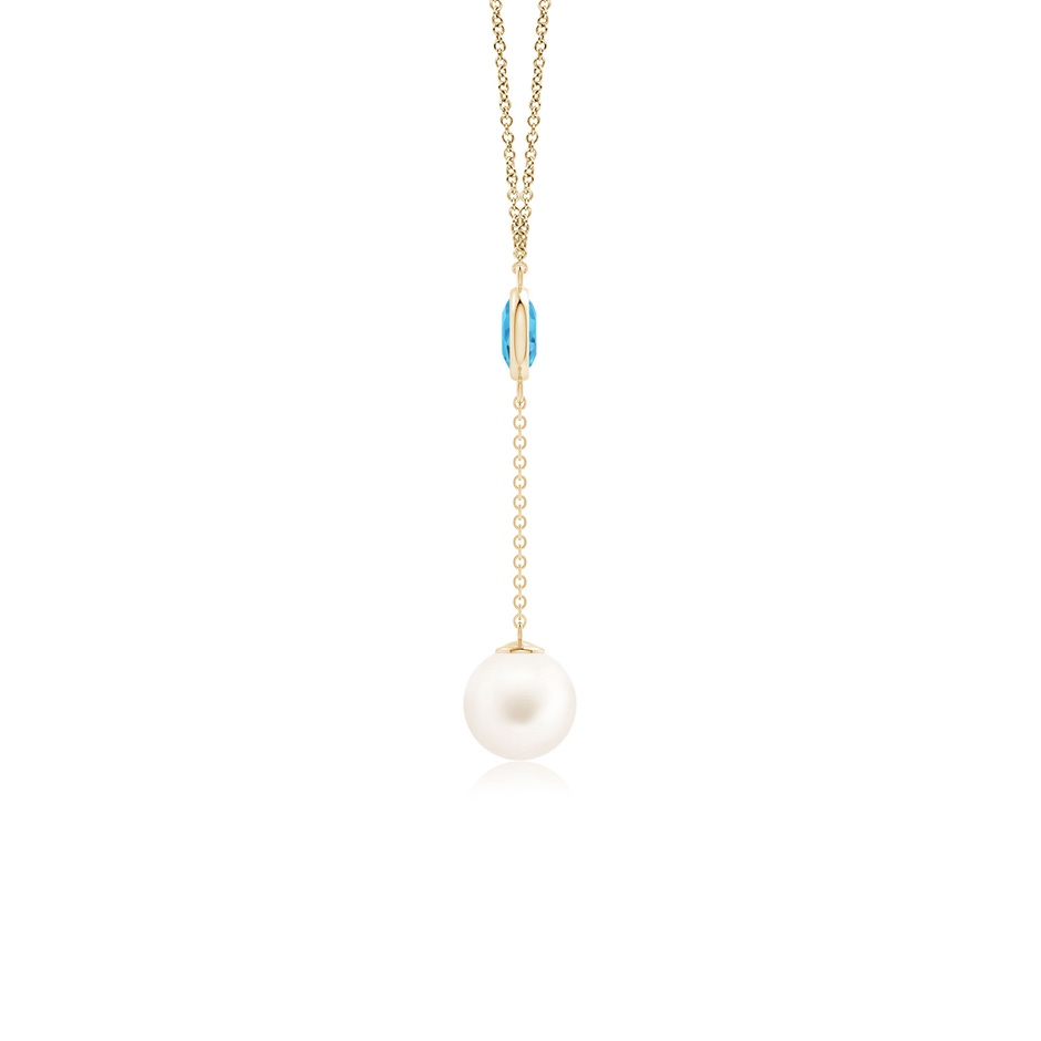 8mm AA Freshwater Pearl & Swiss Blue Topaz Lariat Necklace in Yellow Gold side 1