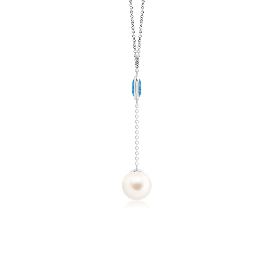 8mm AAA Freshwater Pearl & Swiss Blue Topaz Lariat Necklace in White Gold side 1