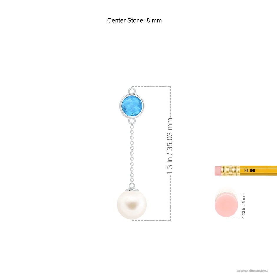 8mm AAA Freshwater Pearl & Swiss Blue Topaz Lariat Necklace in White Gold ruler