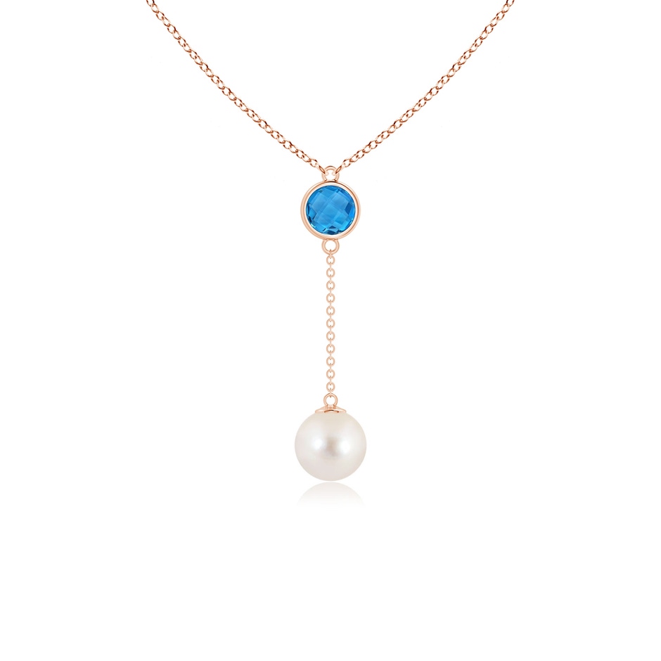 8mm AAAA Freshwater Pearl & Swiss Blue Topaz Lariat Necklace in Rose Gold 