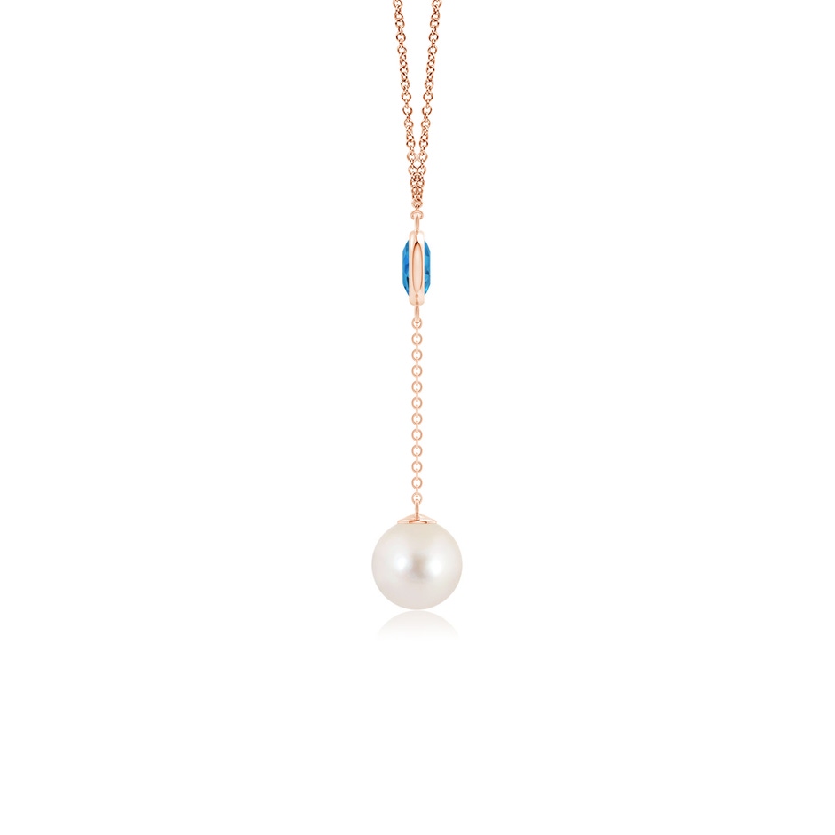 8mm AAAA Freshwater Pearl & Swiss Blue Topaz Lariat Necklace in Rose Gold side 1