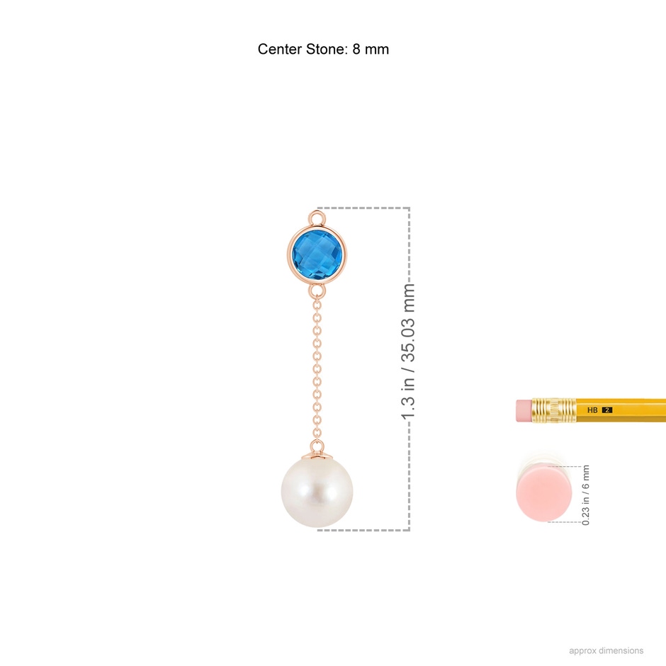 8mm AAAA Freshwater Pearl & Swiss Blue Topaz Lariat Necklace in Rose Gold ruler