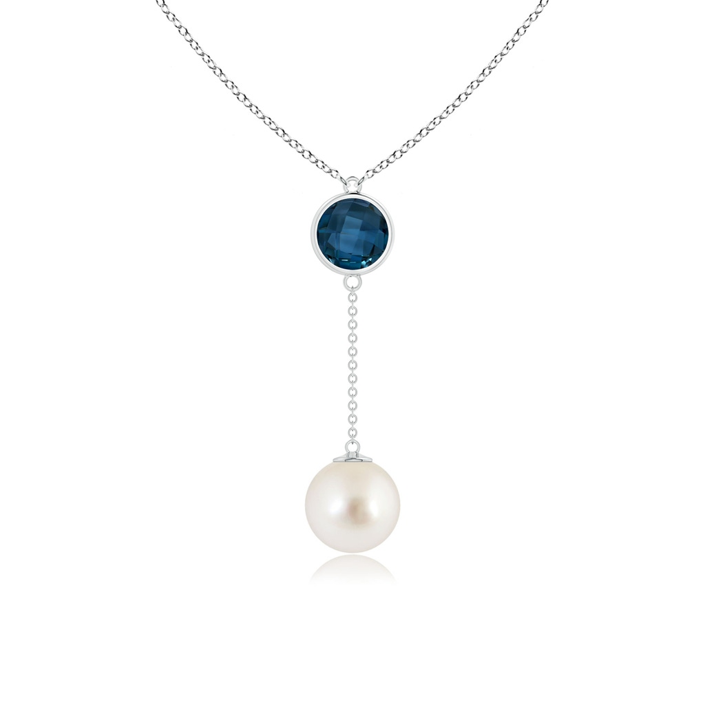 10mm AAAA South Sea Pearl & London Blue Topaz Lariat Necklace in White Gold