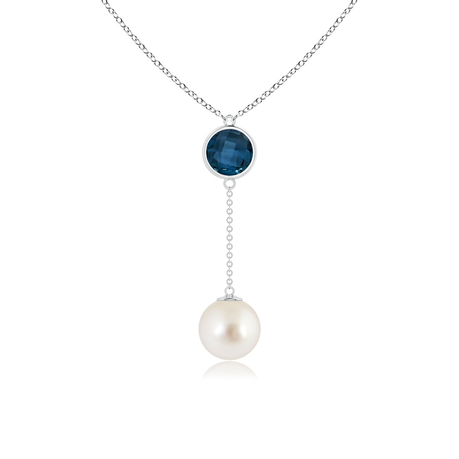 10mm AAAA South Sea Pearl & London Blue Topaz Lariat Necklace in White Gold 