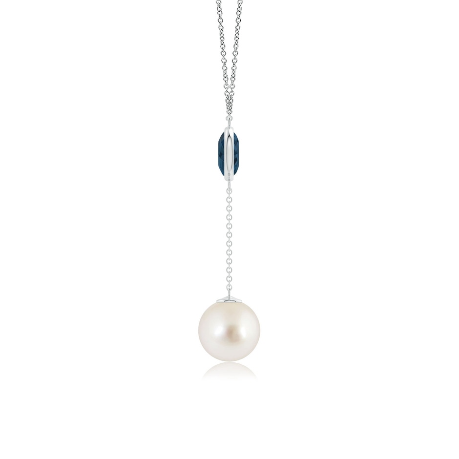 10mm AAAA South Sea Pearl & London Blue Topaz Lariat Necklace in White Gold side 1