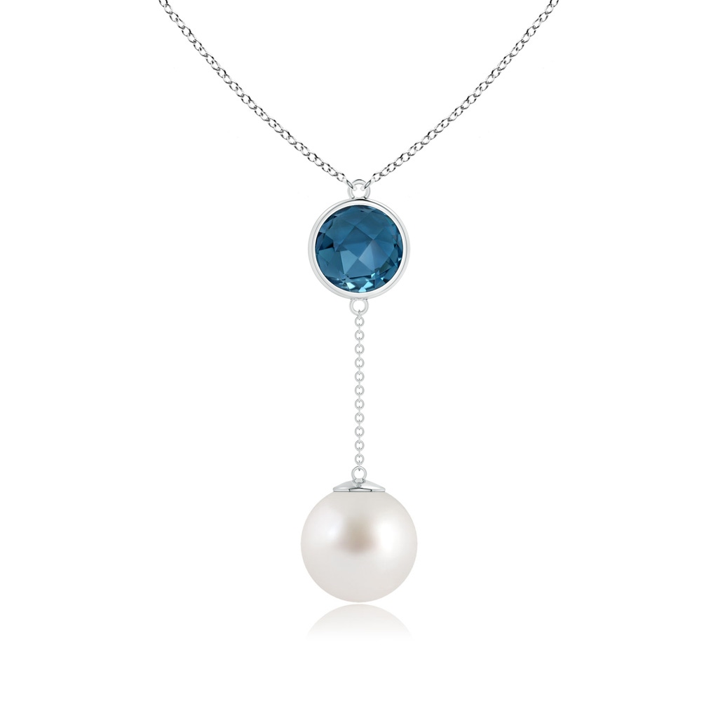 12mm AAA South Sea Pearl & London Blue Topaz Lariat Necklace in White Gold