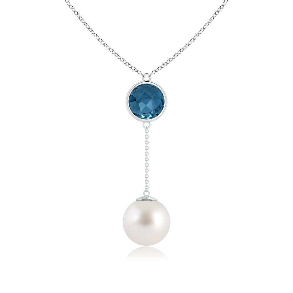 12mm AAA South Sea Pearl & London Blue Topaz Lariat Necklace in White Gold 