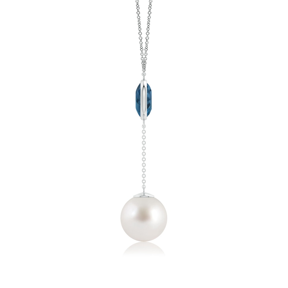 12mm AAA South Sea Pearl & London Blue Topaz Lariat Necklace in White Gold side 1