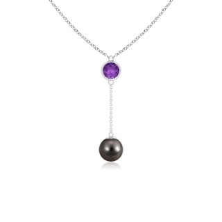 8mm AAA Tahitian Pearl & Amethyst Lariat Necklace in White Gold