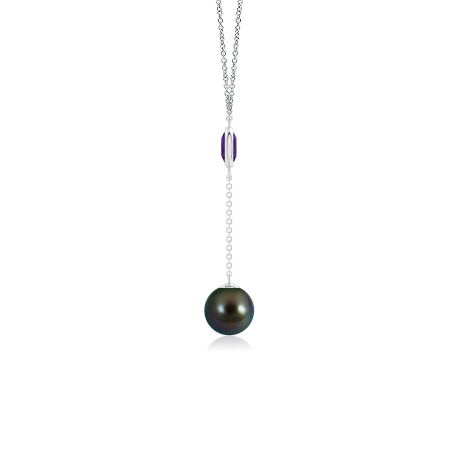 8mm AAAA Tahitian Pearl & Amethyst Lariat Necklace in White Gold side 1