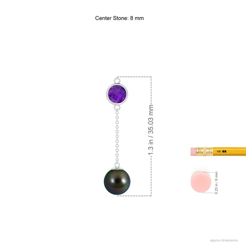 8mm AAAA Tahitian Pearl & Amethyst Lariat Necklace in White Gold ruler