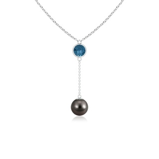 8mm AAA Tahitian Pearl & London Blue Topaz Lariat Necklace in White Gold