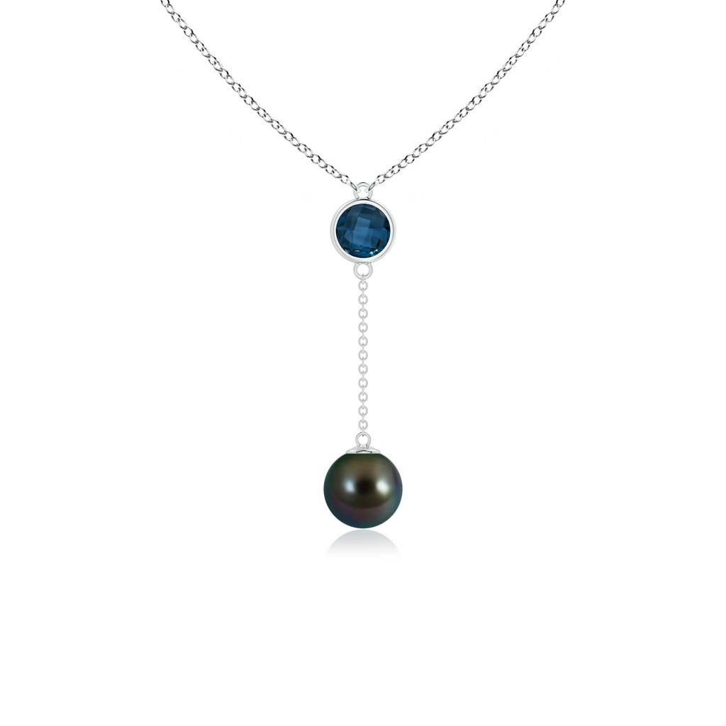 8mm AAAA Tahitian Pearl & London Blue Topaz Lariat Necklace in White Gold