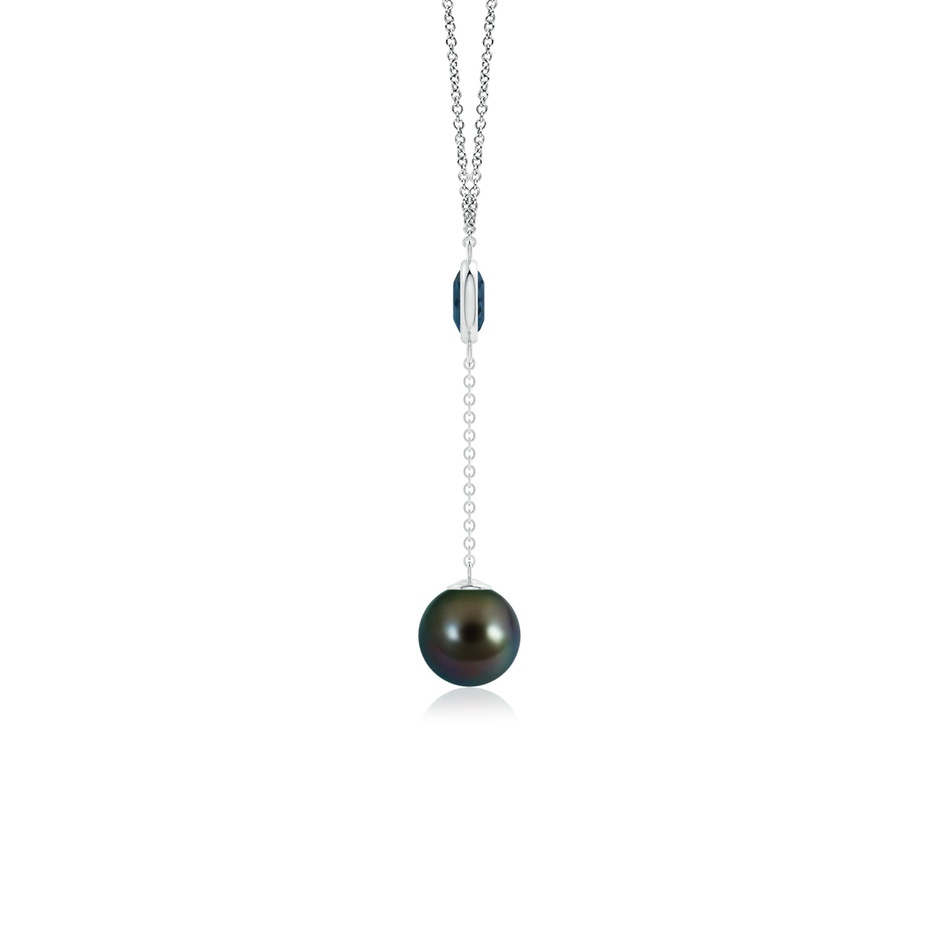 8mm AAAA Tahitian Pearl & London Blue Topaz Lariat Necklace in White Gold side 1