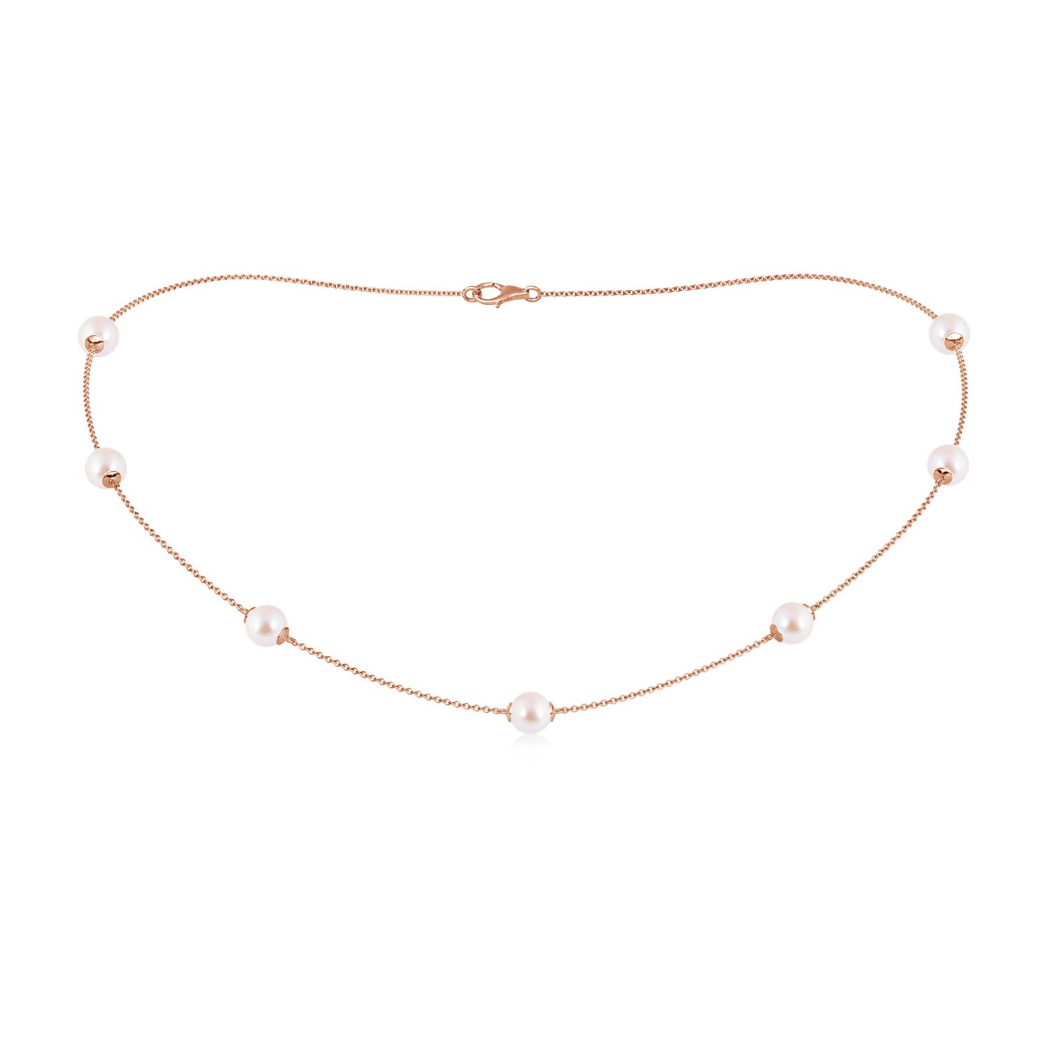 6-6.5mm AAA 16" Japanese Akoya Pearl Station Necklace in Rose Gold