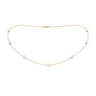 6-6.5mm AAA 16" Japanese Akoya Pearl Station Necklace in Yellow Gold