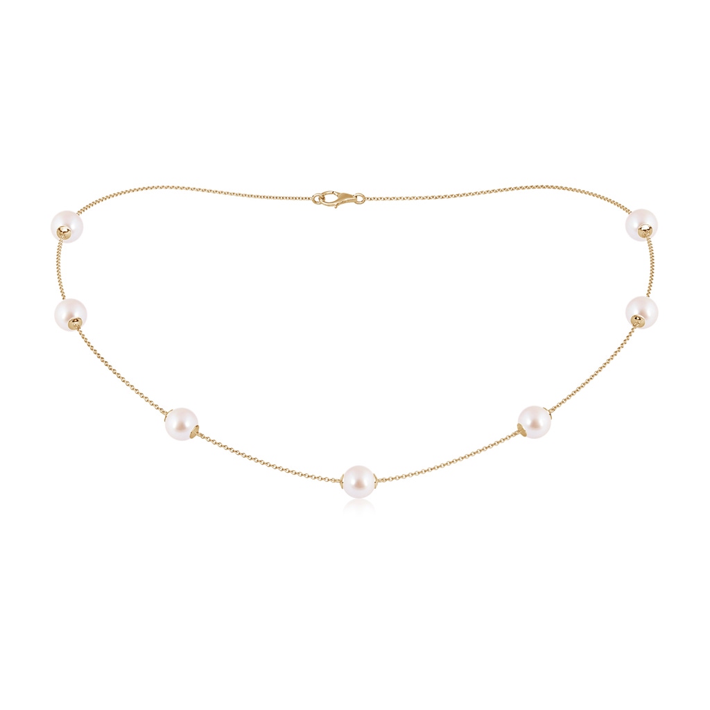 7-7.5mm AAA 16" Japanese Akoya Pearl Station Necklace in Yellow Gold