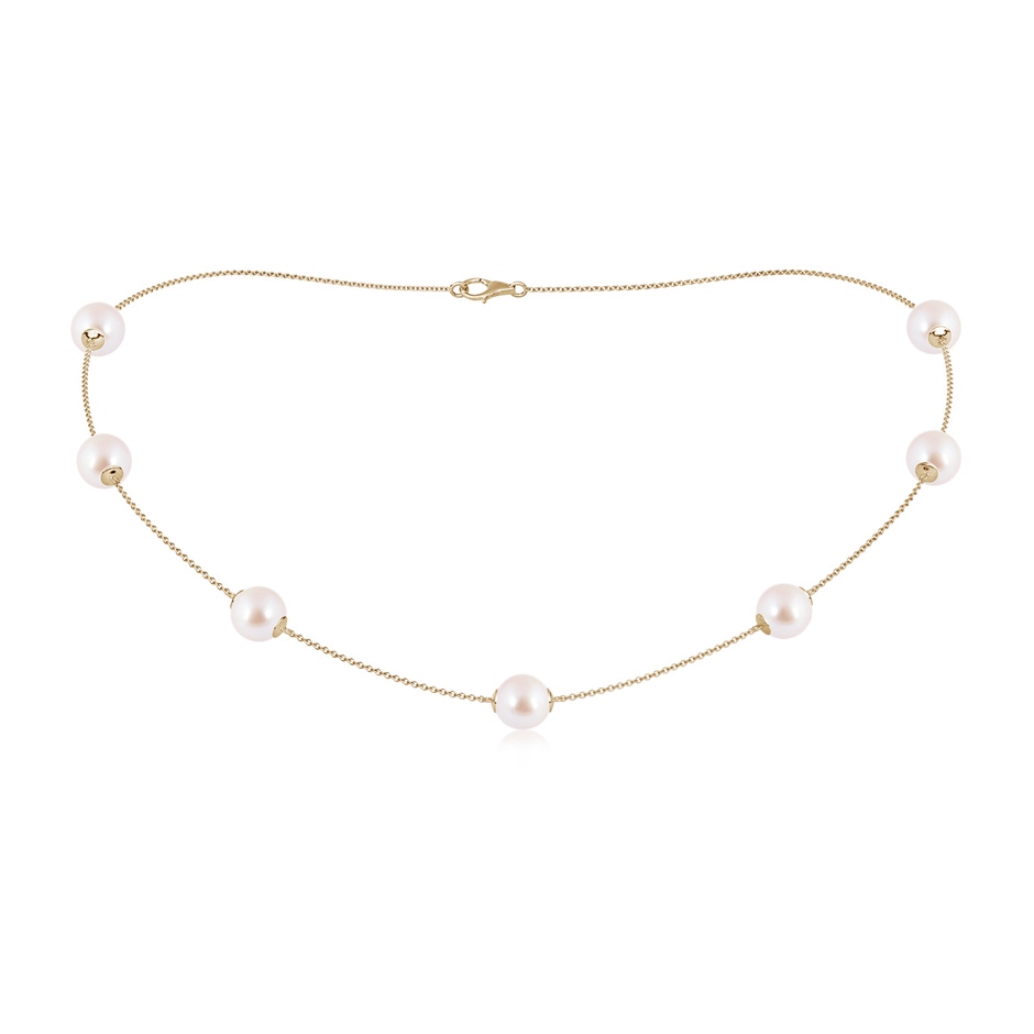 8-8.5mm AAA 16" Japanese Akoya Pearl Station Necklace in Yellow Gold 